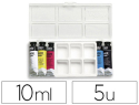 21312 - Gouache pébéo couleurs lumineuses fort pouvoir couvrant coloris assortis boîte 5 tubes 10ml + 1 palette